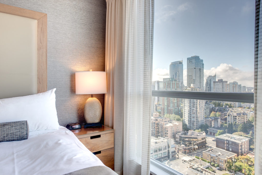 View from a Vancouver hotel suite at Carmana Hotel & Suites.
