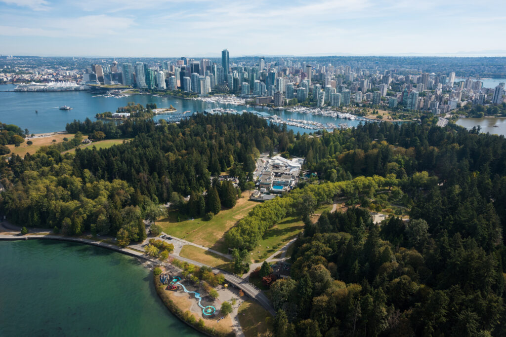 Aerial view of Stanley Park in Vancouver.